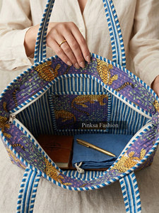 Sac pour ordinateur portable matelassé imprimé indien, style Safari Kantha, bandoulière, écologique, fournisseur d'exportation Jaipur - Product Image 6