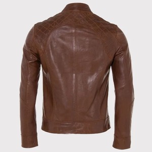 เสื้อแจ็คเก็ตหนังแฟชั่นสีคอนยัคสำหรับผู้ชาย - Product Image 2