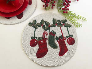 Handcrafted Luxury <b>Beaded</b> Round Eco-Friendly <b>Placemat</b> Knitted Embroidery Techniques for Festive Holiday Dining Wedding Party Use - Product Image 2