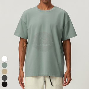 T-shirts surdimensionnés pour hommes en coton doux, épais, respirants, à séchage rapide, à manches courtes, brodés, imprimés numériquement, unis, style streetwear - Product Image 6