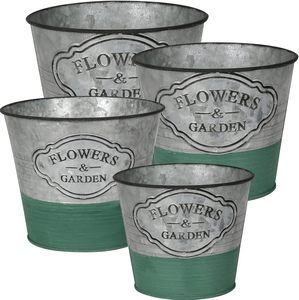 Juego de Macetas de Metal Galvanizado Oscuro para Interiores y Exteriores, Macetas Decorativas de Forma Ovalada con Asa para Jardín - Product Image 2