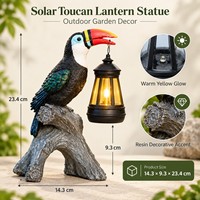 Décoration animale tropicale colorée : Lanterne suspendue Toucan, statue d'oiseau en résine à énergie solaire avec lumière chaude
