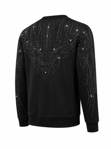 Sweat-shirt pour homme avec strass, col rond, coupe classique, noir, tricoté, pull-over, écologique, respirant, avec poche, style streetwear, décontracté - Product Image 3