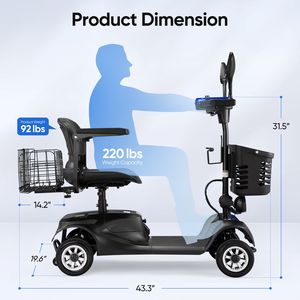 Scooter Elettrico a 4 Ruote con Luci, Batteria a Lunga Durata e Cestino, per Disabili - Product Image 2
