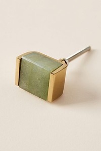 Minimalist Rectangle Stone Furniture <b>Knob</b> <b>Gold</b> Frame White and Green Color Handle for Cabinet <b>Door</b> Decor - Product Image 2