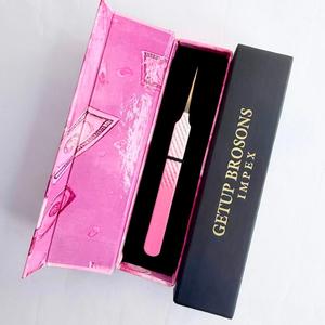Vente en gros de pinces à épiler de haute précision GETUP BROSONS IMPEX, étiquette privée personnalisée, couleur unie, ombré blanc/rose, pointe dorée - Product Image 3