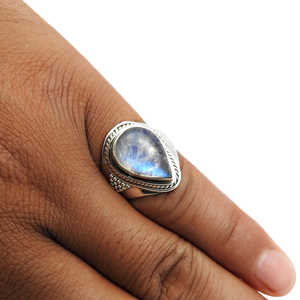 Handmade Classical Ring 925 <b>Solid</b> <b>Silver</b> Jewelry For Women Pear Cut Rainbow Moonstone Gemstone Boho Style Ring Gift For Sister - Product Image 3