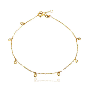 Tobillera de Oro con Diamantes en el Borde, Tobillera Colgante con Diamantes, Tobillera de Oro Sólido de 14K, Tobillera Minimalista Delicada, Regalo de Joyería Fina - Product Image 1