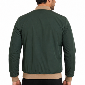 Hot selling Men's Olive Dark Green Beige Contrast Ribbed Trim Bomber <b>Jacket</b> Snap Pocket Casual Lightweight <b>Zip</b> <b>Up</b> <b>jacket</b> - Product Image 4