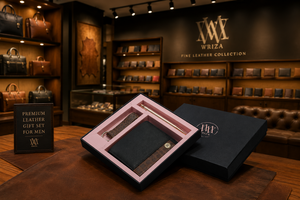 WRIZA Genuine Leather Wallet Gift Set for Men with <b>Pen</b> Keychain Bifold Card Holder Cash Pocket Custom Logo Gift Box Premium Hand - Product Image 4