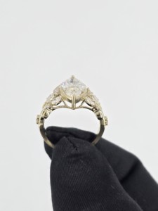 Regal Marquise Diamond <b>Ring</b> Yellow Gold <b>Crown</b> Cluster Vintage Scrollwork Fine Architectural Split Band Statement Jewelry - Product Image 3
