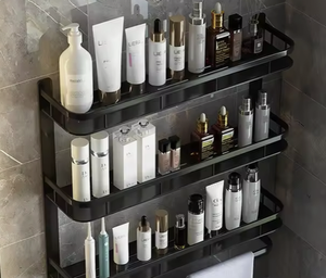 Modern No-Drill Wall-Mounted Bathroom Corner <b>Storage</b> <b>Rack</b> Aluminum Finish Organizer for Sink Toilet <b>Shower</b> Hotel Bathroom Use - Product Image 2