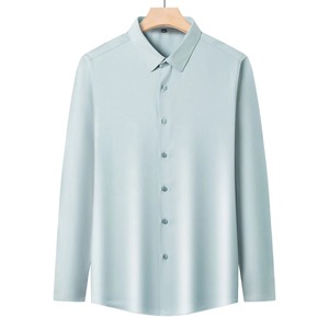 Men's Casual Formal Long-Sleeved Single Breasted Button Collar <b>Patchwork</b> Twill Quick Dry Sustainable 100% Cotton Spring - Product Image 4