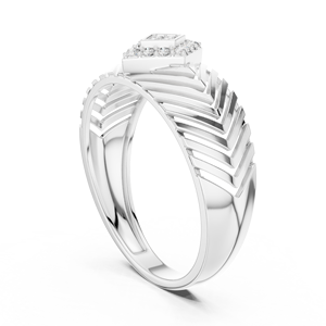Bague unisexe minimaliste en or blanc 18 carats, plaquée rhodium, avec diamant de laboratoire taille brillant motif chevron, pour mariage, fiançailles ou cadeau - Product Image 2