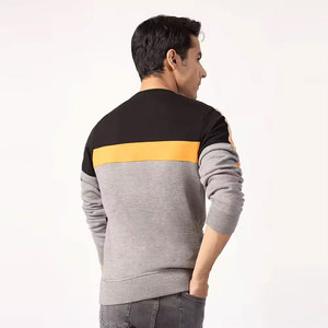 เสื้อสเวตเตอร์คอกลมลายทางสีดำ เทา ส้ม สำหรับผู้ชาย แขนยาว สวมใส่สบายๆ เหมาะสำหรับฤดูใบไม้ร่วงและฤดูหนาว - Product Image 3