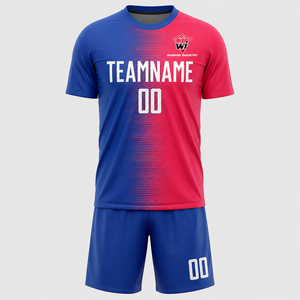 Maillot de football personnalisé imprimé par transfert thermique pour homme, manches courtes, motif léopard, dégradé bleu-rouge, anti-humidité, coupe classique - Product Image 4