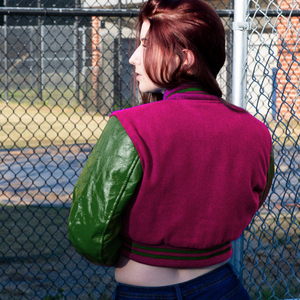 Veste courte universitaire pour femme, style bomber Letterman, rose, magenta, vert, manches en similicuir, vêtement d'extérieur décontracté, mode féminine - Product Image 4