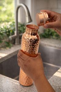 Copper Water <b>Bottle</b> With Screw-On Lid Reusable Metal Travel Flask For Adults Hiking Camping hammer copper <b>bottle</b> - Product Image 3