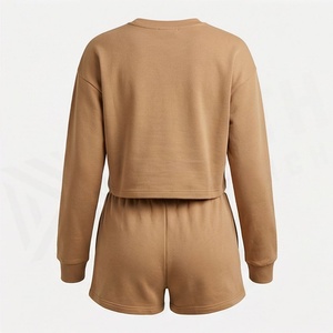 2 Piece High Quality Formal Solid Above Knee Home Wear Suit Short Sleeve T Shirt and Shorts <b>Twin</b> <b>Set</b> for Women - Product Image 2
