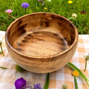 Tazón para Servir Hecho a Mano con Madera de Mango – Tazón de Madera Rústico para Decoración de Cocina - Product Image 1
