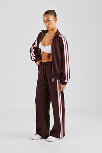 Prix d'usine – Ensemble de survêtement deux pièces rose avec fermeture éclair, motif chocolat, pour femme (hoodie et pantalon de jogging) – Idéal pour l'entraînement sportif - Product Image 3