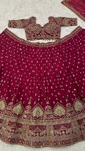 Indian Wedding <b>Lehenga</b> Choli Set <b>Women</b> Silk Embroidered For Traditional Bride Dress with Dupatta - Product Image 4
