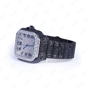 Reloj Iced Out con Diamantes de Moissanita Negros, Reloj de Lujo Hip Hop para Hombre con Números Romanos - Product Image 3