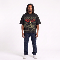 YOUR BRAND T-shirt noir à manches courtes pour homme, imprimé OVNI Alien Attack, décontracté, col rond, coupe classique, en jersey de coton