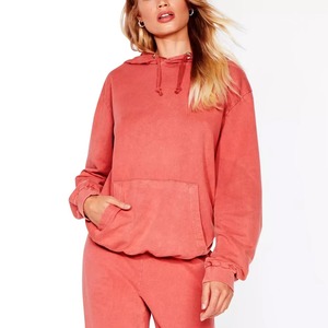 AMS SPORTS INTL Sudadera con Capucha Oversize para Mujer, Color Liso, Mezcla de Algodón, Tejido de Punto, Manga Larga, Bolsillos, Transpirable, Lavado Ácido - Product Image 1