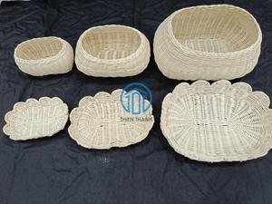 Handmade Scalloped Rattan Kid <b>Basket</b> <b>with</b> Bow <b>Lid</b> - Aesthetic Woven Toy Storage & Baby Keepsake Box - Product Image 6
