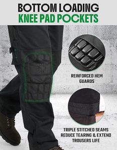 Men's <b>Black</b> <b>Work</b> <b>Pants</b> With Tool Pockets And Knee Pads Abrasion Resistant Polyester Cargo Trousers For Construction - Product Image 5