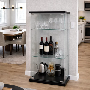 TMG Modern Minimalist Tempered Glass Display <b>Cabinet</b> Driftwood Color High Quality Cubical Design for Home Villa Restaurant Use - Product Image 4