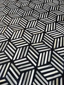 Black White Bone Inlay Round Coffee <b>Table</b> Geometric <b>Cube</b> Pattern Center <b>Table</b> with Gold Tone Pedestal Base Modern Furniture Home - Product Image 4