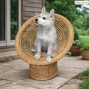 Lit pour chat en bambou rond, minimaliste, respirant, pour l'intérieur, chaise de repos pour animaux de compagnie, design élégant, lit pour animaux de compagnie en bambou et rotin, lit pour chien - Product Image 2