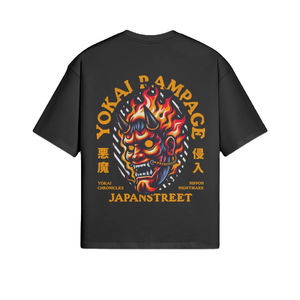 T-shirt Yokai japonais respirant en coton pur lavable à l'eau, style vintage rétro, marque de mode, manches courtes pour l'été - Product Image 1