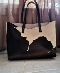 Bolso Tote de Cuero Vacuno con Pelo, Estilo Vintage, Bolso de Hombro de Cuero Genuino, Bolso de Transporte Ligero - Product Image 1