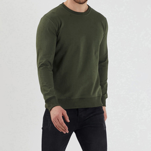 Suéter de Cuello Redondo Color Verde Oliva para Hombre, Corte Regular, Tejido de Algodón, Informal, Manga Larga, Color Sólido, Ropa de Otoño - Product Image 4