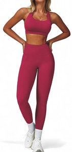 Conjunto de yoga para mujer, talla grande, 2 piezas, ropa deportiva de algodón, conjunto de yoga para gimnasio y fitness, logotipo personalizado, secado rápido - Product Image 2