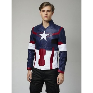 Chaqueta de Cuero Personalizada Azul, Roja y Blanca, Estilo Superhéroe, para Motociclismo, con Parches de Estrellas, Abrigo de Motero, Ropa Urbana OEM al por Mayor - Product Image 6