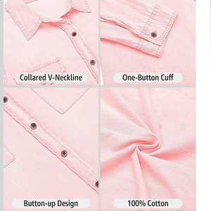 Camisa Vaquera para Mujer, Transpirable, Manga Larga, Bolsillo en el Pecho, Cuello Camisero, Puños con Botones, Estilo Casual - Product Image 3
