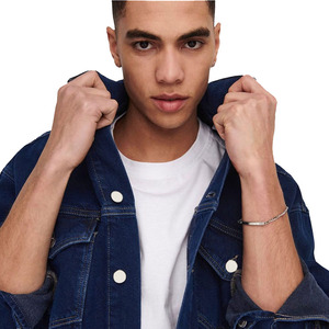 Veste en jean classique pour homme, couleur unie, col rabattu décontracté, coupe régulière, 100% coton, bleu délavé, manteau coupe-vent d'hiver - Product Image 2