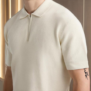 2024 haute qualité élégant hommes fermeture éclair POLO pull hommes tricoté à manches courtes décontracté col en v T-shirt pour hommes - Product Image 2