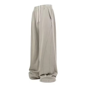 Pantalon de survêtement gris pour femme, taille élastique avec cordon de serrage, poches latérales, décontracté, mi-lourd, respirant, tricoté, vintage, brodé, automne - Product Image 1