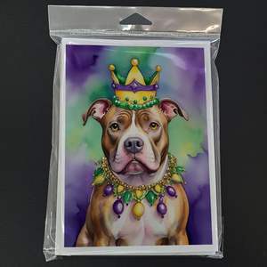 Whimsical NUEVO 5x7 A7 Tamaño King Mardi Gras Tarjetas de felicitación Pack 8 Tarjetas de nota en blanco con sobres para Pit Bull Terrier - Product Image 3