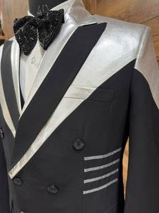 Traje de esmoquin negro de lujo para hombre, doble botonadura, con solapa en contraste blanca |   Traje Formal para Novio, Graduación o Fiesta, Fabricante OEM - Product Image 2