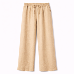 Pantalones de Mujer de Mezcla de Lino, Cintura Elástica, Corte Recto, Holgados, Casuales, Transpirables, de Secado Rápido, Ecológicos, con Detalle de Encaje - Product Image 1