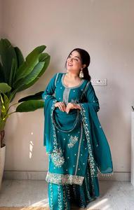 Ensemble Kurta Palazzo Dupatta de créateur avec broderie et travail de sequins – Achetez directement auprès d'un fournisseur indien au prix de gros - Product Image 4