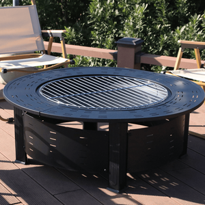 Round Table Fire Pit with Smokeless Charcoal Rack Full Set for Tea Barbecue Cooking Home Courtyard Outdoo Heating Brazier Wood - Product Image 4