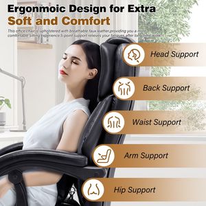 Silla de Oficina Ejecutiva con Respaldo Alto, Funciones de Masaje y Reclinación, Cojín Lumbar Ajustable, Silla de Escritorio para el Hogar, Silla para Computadora con Reposapiés - Product Image 6