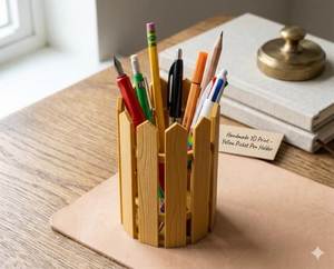 Organisateur de papeterie en bois fait main, porte-accessoires de bureau en bois pour usage quotidien, porte-stylos décoratif en bois à grain naturel - Product Image 4